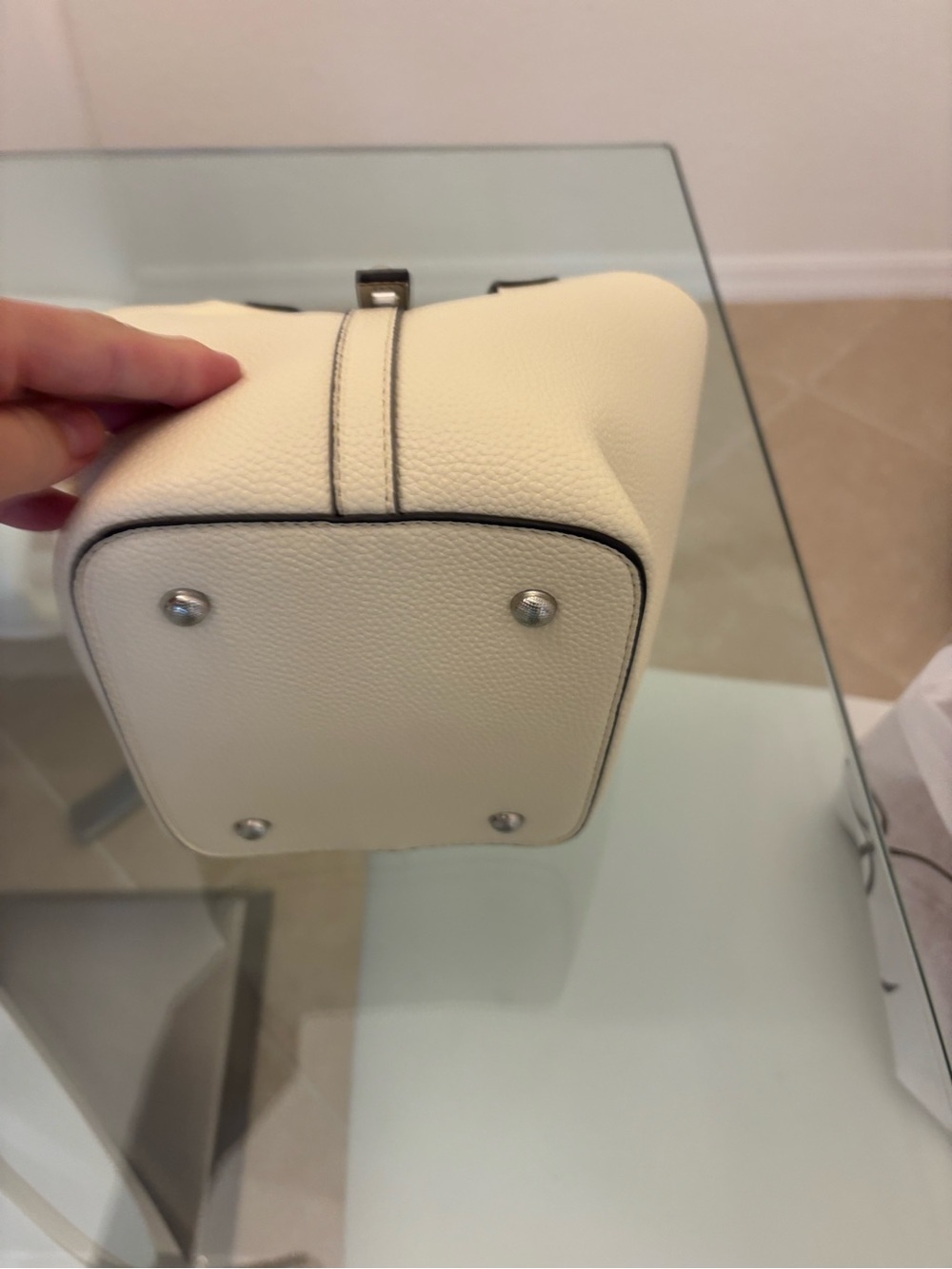 Cream Pebble Leather Top-Handle Tote with Silver Accent - Picture 5 of 7